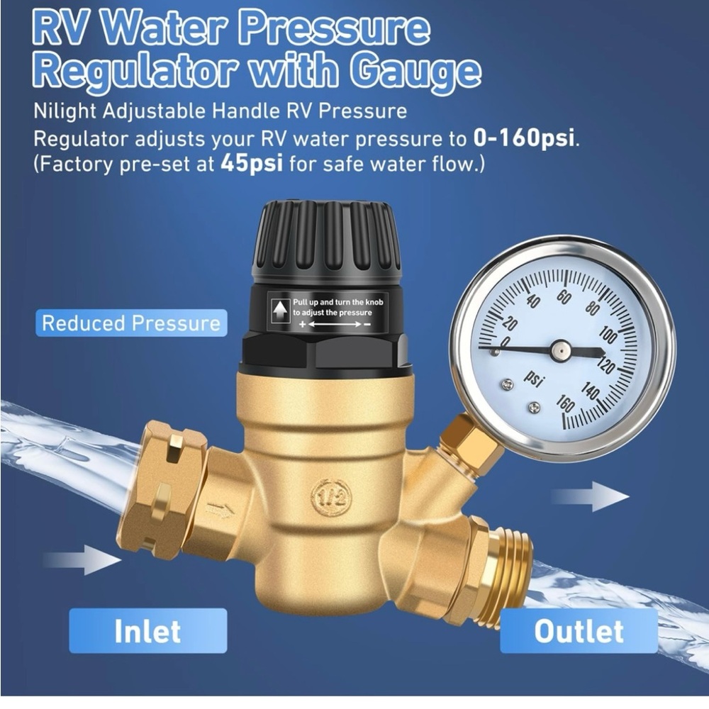 Nilight RV Water Pressure Regulator Valve with Gauge